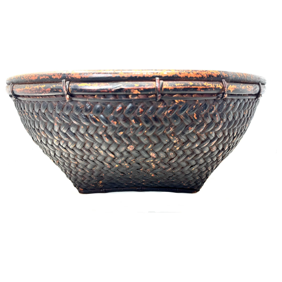 Large Vintage Round Labba Grain Basket with Dark Brown Coloration from the Philippines