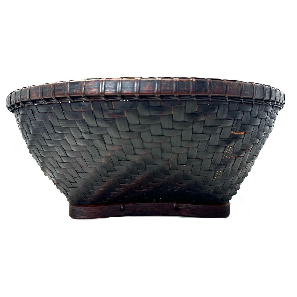 Large Vintage Round Labba Grain Basket with Dark Brown Coloration from the Philippines