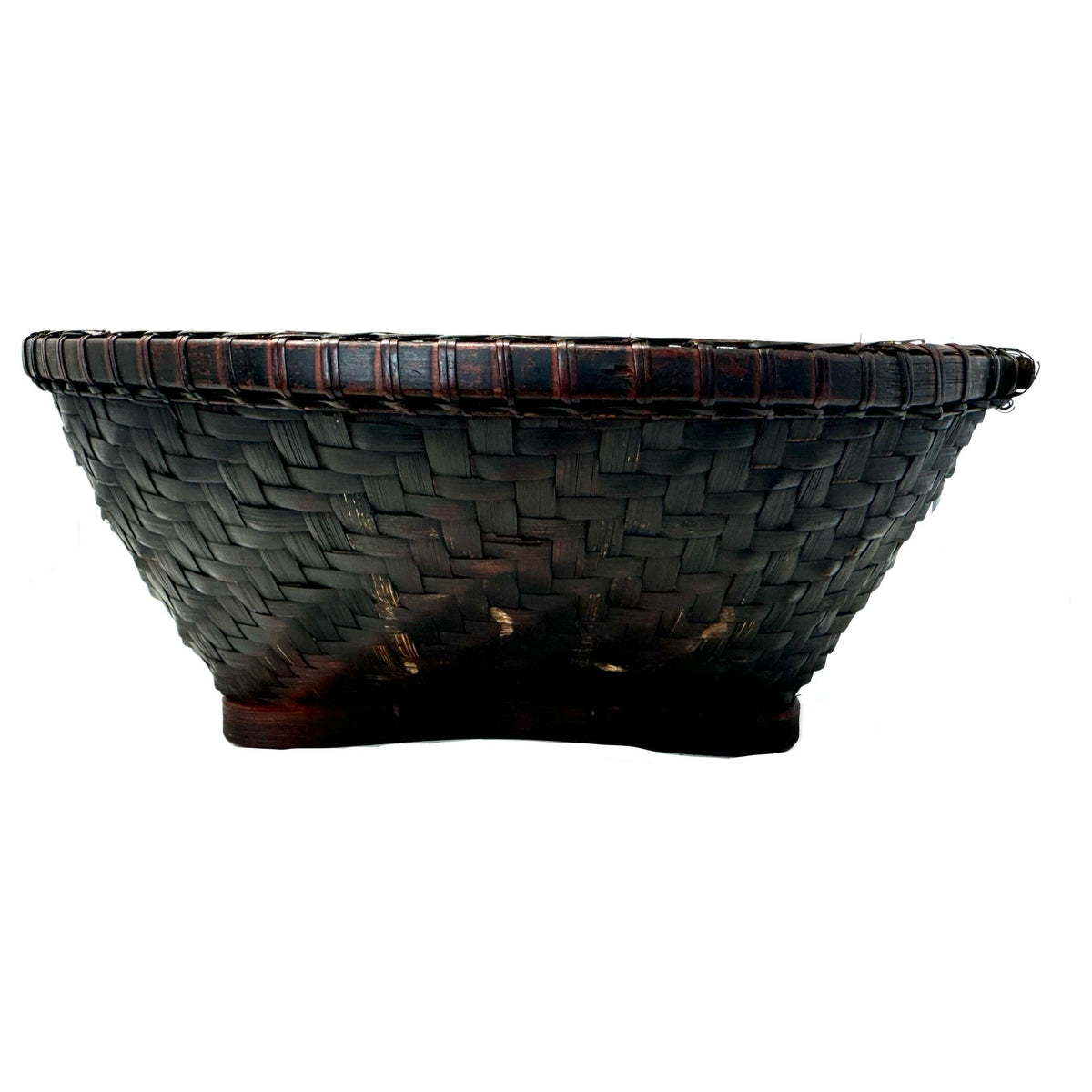 Large Vintage Round Labba Grain Basket with Dark Brown Coloration from the Philippines