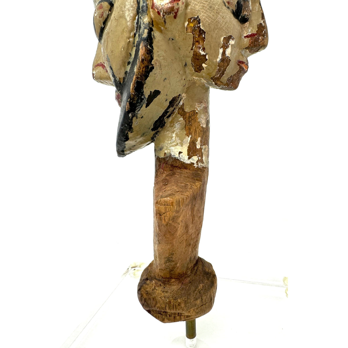 Antique Indian/Rajasthani Dual Puppet/Marionette Head on Custom Acrylic Stand Measuring 11.25 Inches Tall