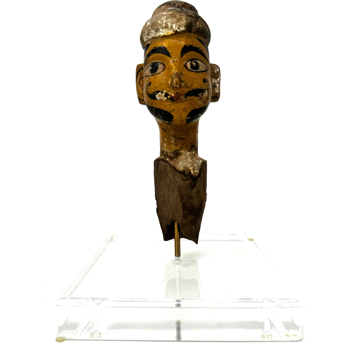 Antique Indian/Rajasthani Puppet/Marionette Head on Custom Acrylic Stand Measuring 9.5 Inches Tall