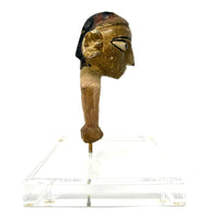 Antique Indian/Rajasthani Puppet/Marionette Head on Custom Acrylic Stand Measuring 8.5 Inches Tall