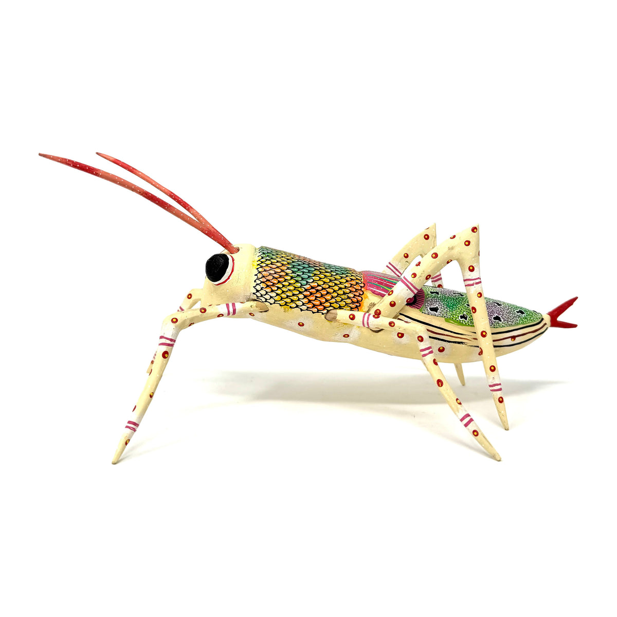 Oaxacan Folk Art Grasshopper Carving by Ezequiel Blas - 5.5" H X 12" L