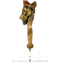 Antique Indian/Rajasthani Puppet/Marionette Head on Custom Acrylic Stand Measuring 11.5 Inches Tall