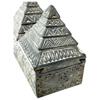 Vintage Hand-Carved Wooden Box with Two Sliding Tops/Lids from Nepal - 4.25" H X 5.5" L X 2.5" H