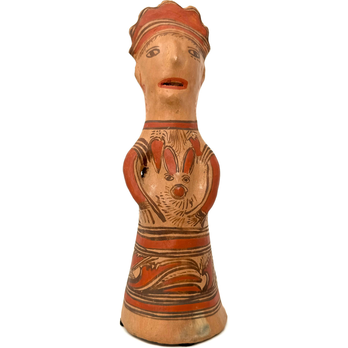 1950s Nahua Female Figurine from San Agustín Oapan, Guerrero, Mexico - 9.25" H X 3.5" Diam. (#8)