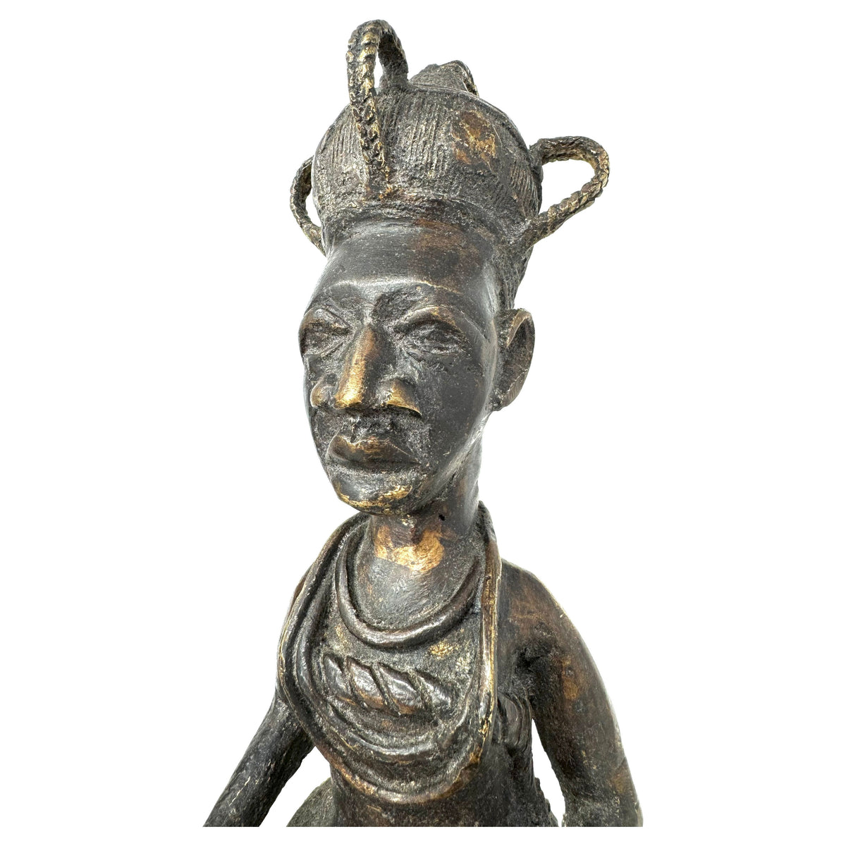 Vintage Benin-Style Bronze Sculpture of a Seated African King and Queen from Nigeria