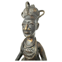 Vintage Benin-Style Bronze Sculpture of a Seated African King and Queen from Nigeria