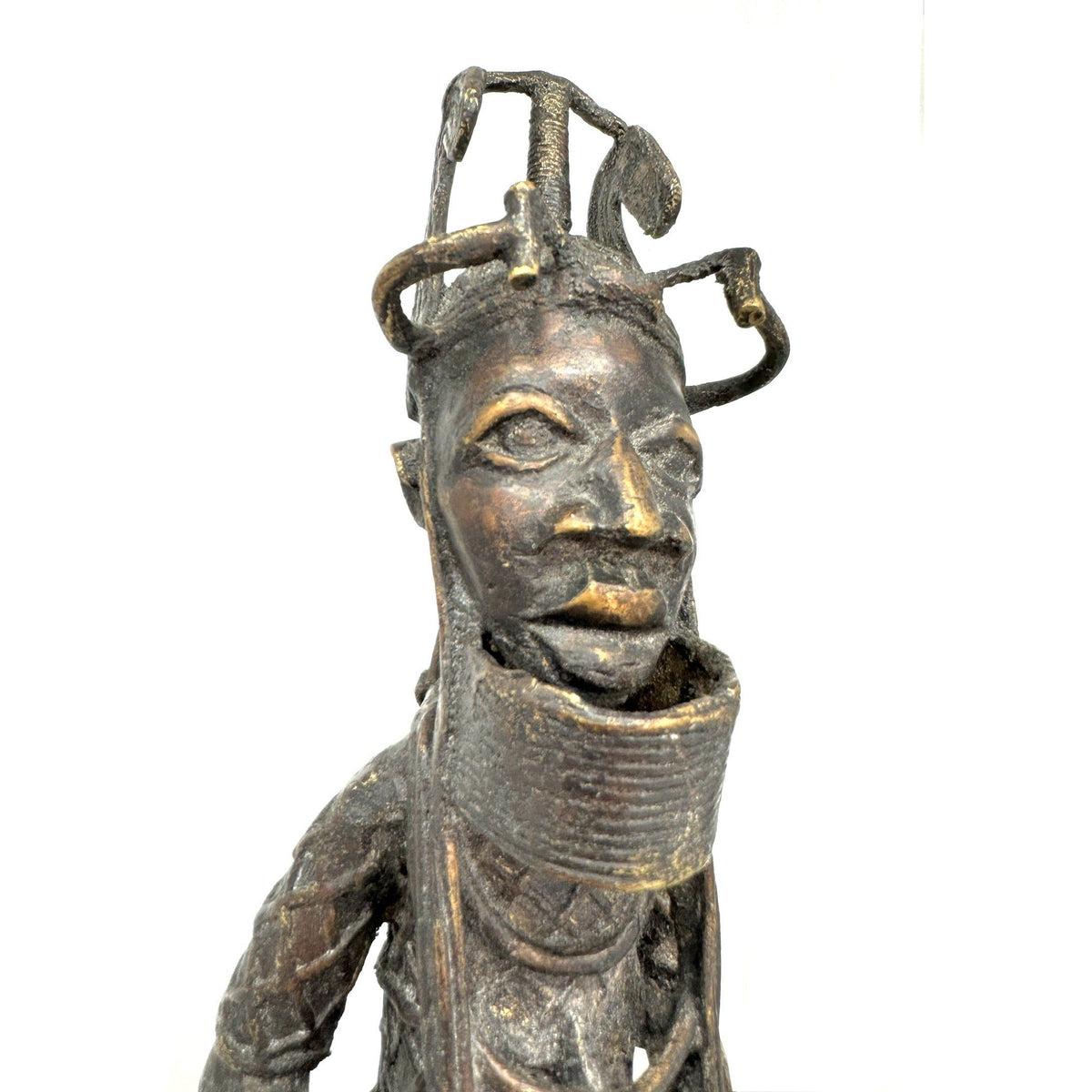 Vintage Benin-Style Bronze Sculpture of a Seated African King and Queen from Nigeria