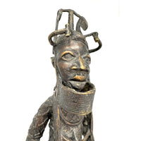 Vintage Benin-Style Bronze Sculpture of a Seated African King and Queen from Nigeria