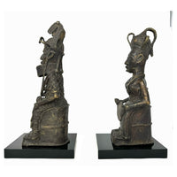 Vintage Benin-Style Bronze Sculpture of a Seated African King and Queen from Nigeria