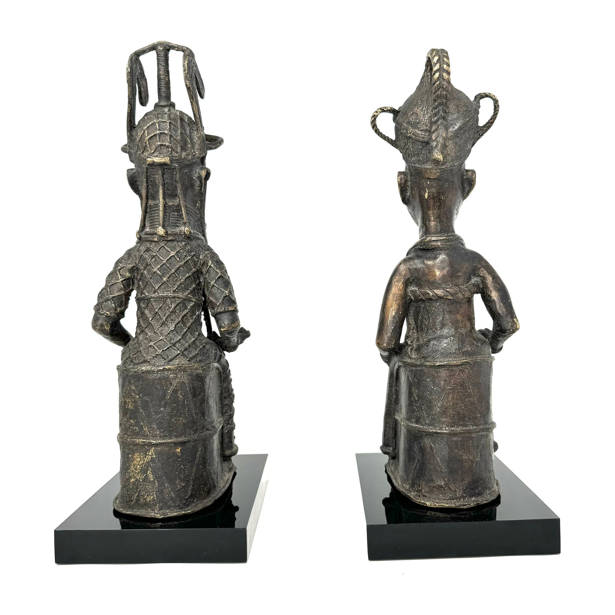 Vintage Benin-Style Bronze Sculpture of a Seated African King and Queen from Nigeria