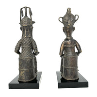 Vintage Benin-Style Bronze Sculpture of a Seated African King and Queen from Nigeria