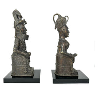 Vintage Benin-Style Bronze Sculpture of a Seated African King and Queen from Nigeria