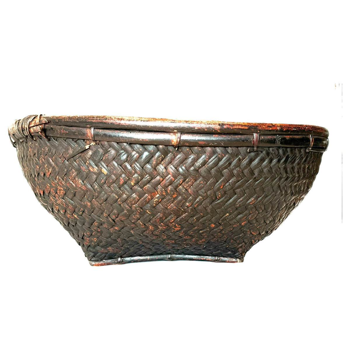 Vintage Philippine Large Round Dark Brown Labba Grain Basket