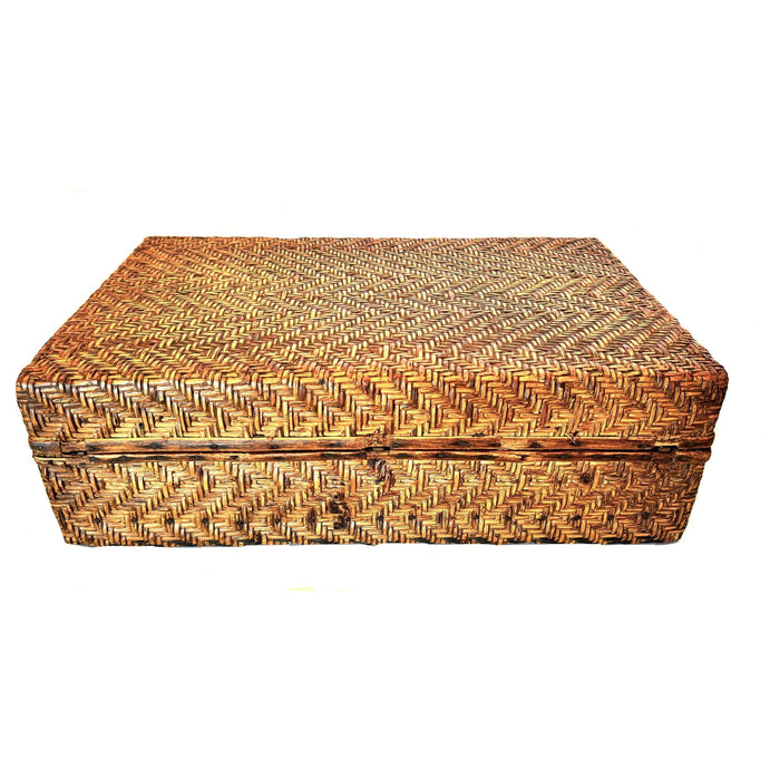 Philippine Wooden Box Covered with Woven Rattan.