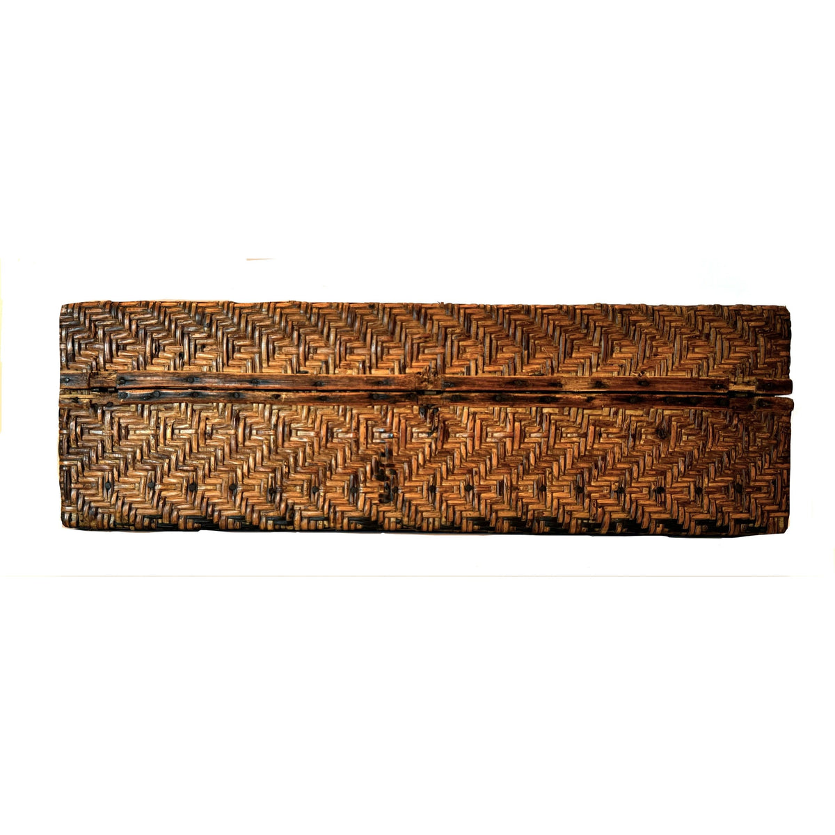 Philippine Wooden Box Covered with Woven Rattan - 20" L X 12" W X 6" H