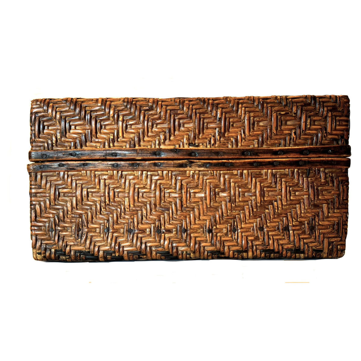 Philippine Wooden Box Covered with Woven Rattan - 20" L X 12" W X 6" H