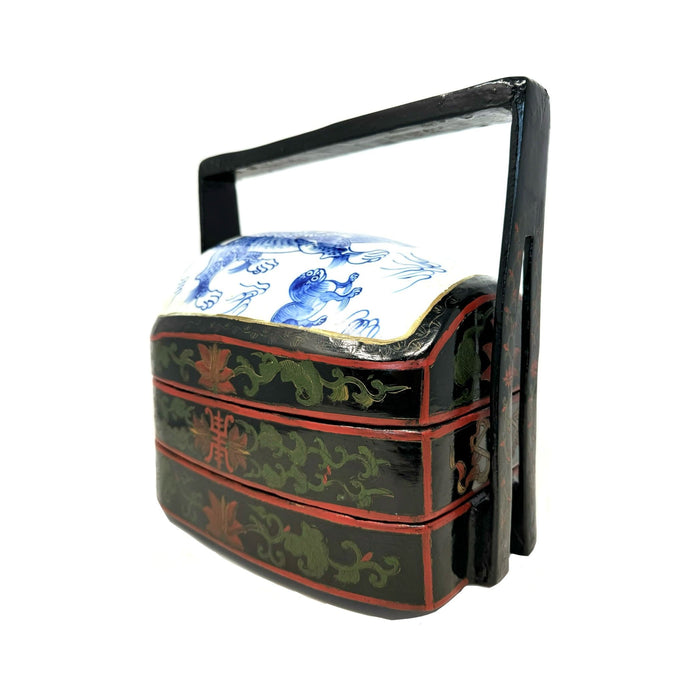Antique Chinese Fu Dog Vase Fragment Stacking Wedding Box/Food Carrier - 11" H X 12" L X 8" W