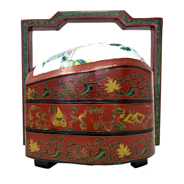 Chinese Vase Fragment Stacking Wedding Box/Food Carrier - 13" H X 12.5" X 9.5" W