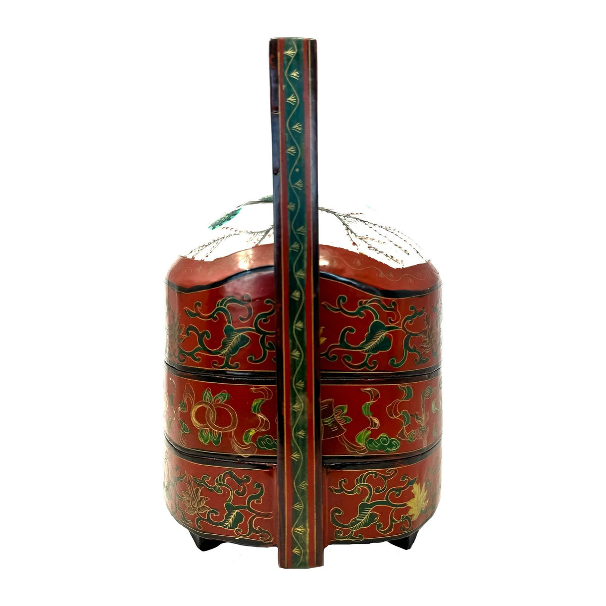 Antique Chinese Vase Fragment Stacking Wedding Box/Food Carrier - 13" H X 12.5" X 9.5" W