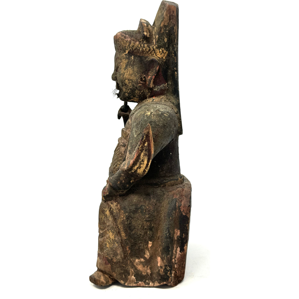 18th/19th Century Chinese Wood Figure of Guandi - 9.75" H X 5.25" W X 3.5" D