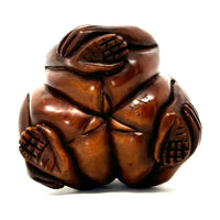 Chinese Netsuke-Style Hand-Carved Boxwood Trio of Monkeys "See No Evil, Hear No Evil & Speak No Evil" - 3" H X 2.5" Diam.