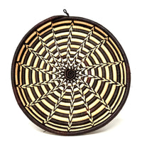 African Coiled Basket/Tray with Dark Geometric Pattern - 13.5" Diam. X 1.75" H