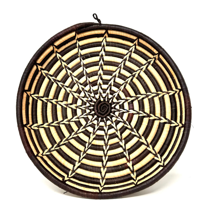 African Coiled Basket/Tray with Geometric Pattern - 13.5" Diam. X 1.75" H