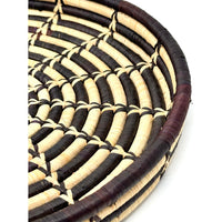 African Coiled Basket/Tray with Dark Geometric Pattern - 13.5" Diam. X 1.75" H