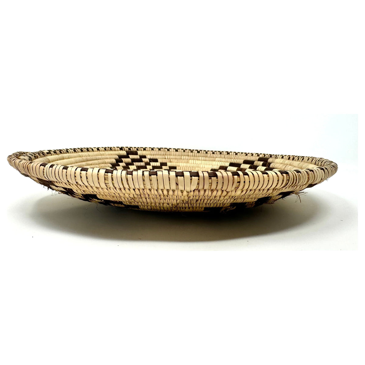 African Coiled Basket/Tray with Dark Brown Pattern - 11" Diam. X 1.75" H