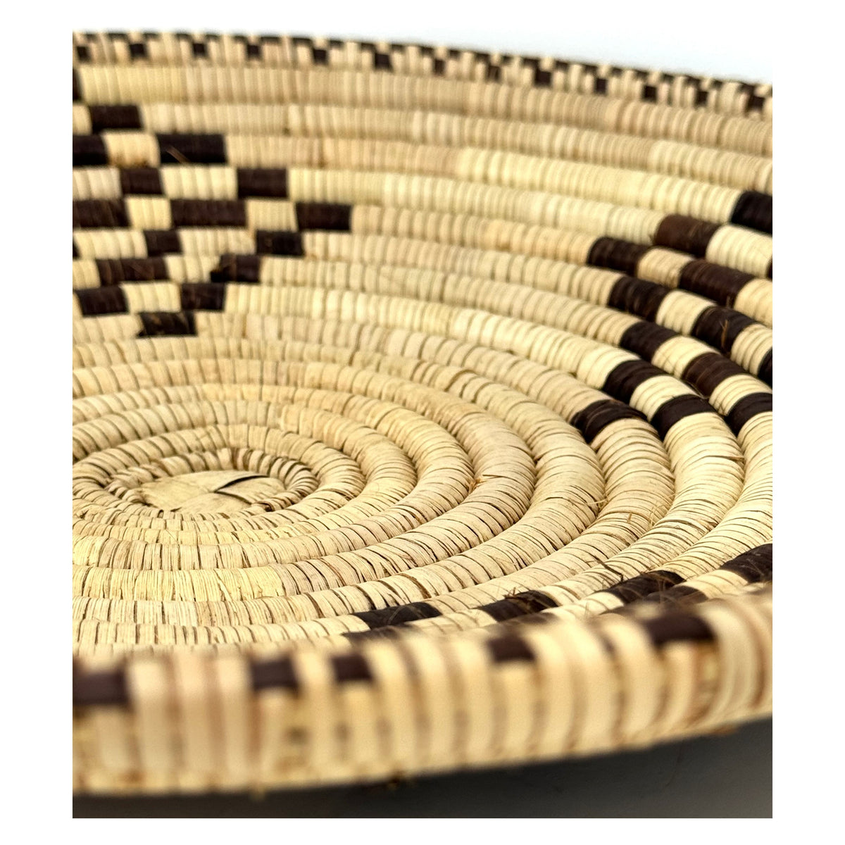 African Coiled Basket/Tray with Dark Brown Pattern - 11" Diam. X 1.75" H