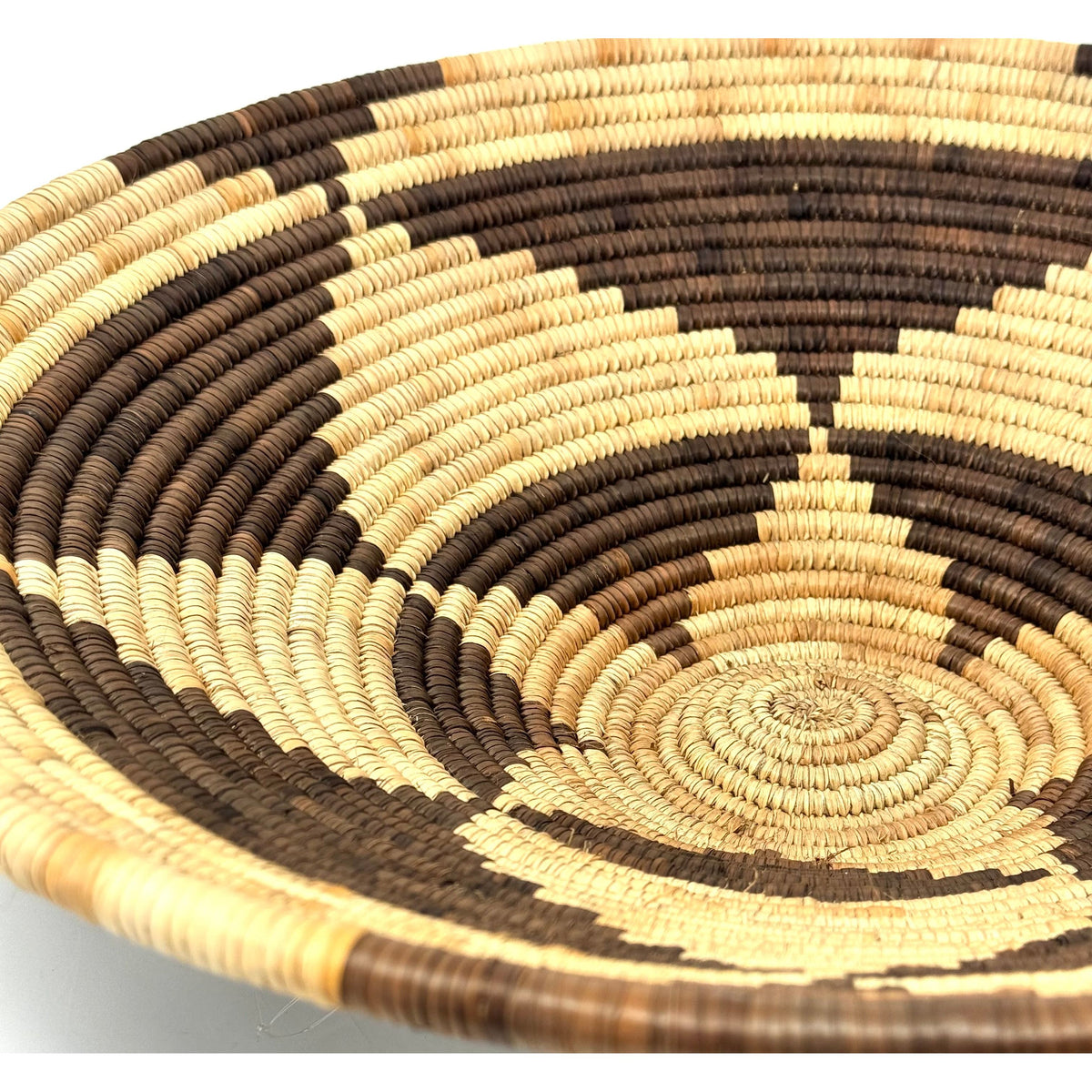 1970s Forehead of the Zebra Pattern Botswana Basket - 15.5" Diam. X 5" H