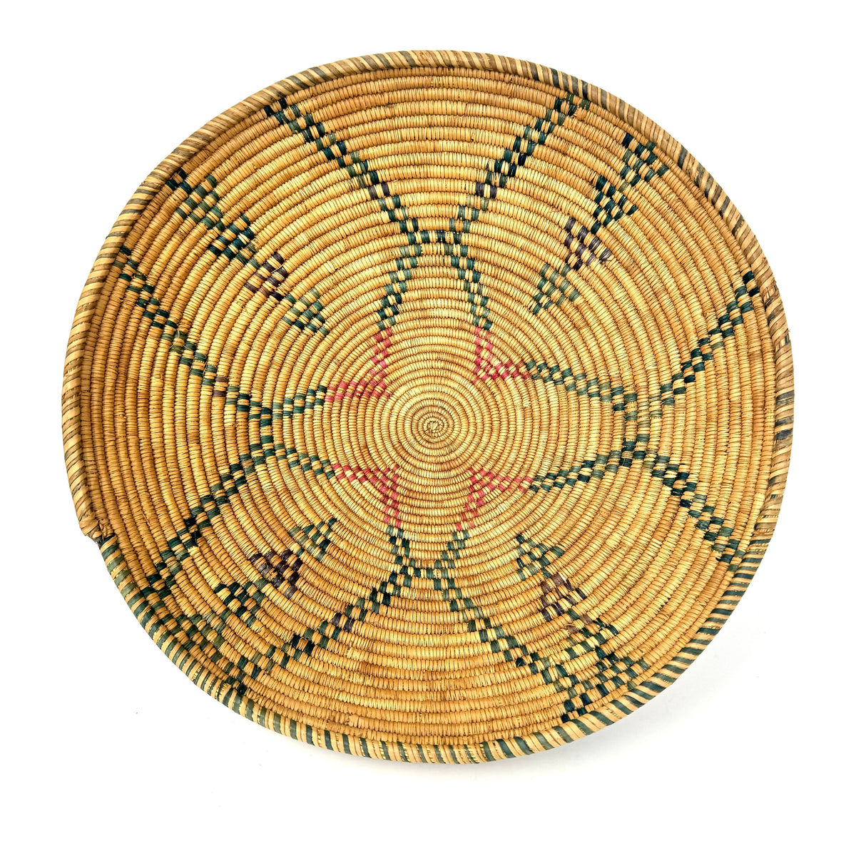 1970s Shield Pattern Botswana Basket - 14" Diam. X 5" H