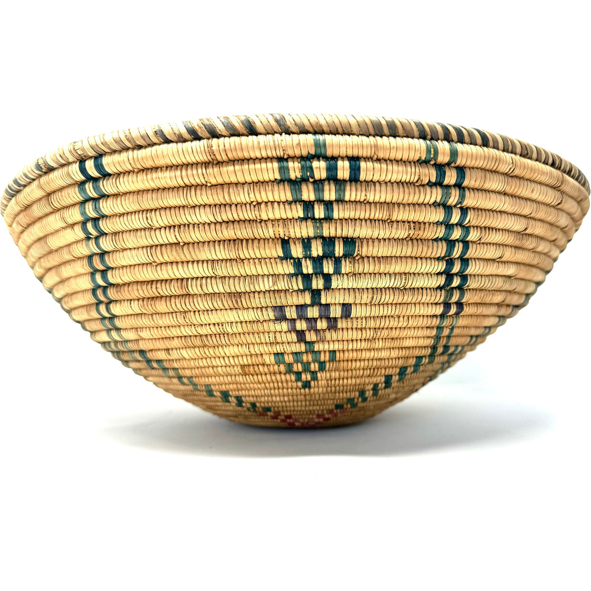 1970s Shield Pattern Botswana Basket - 14" Diam. X 5" H