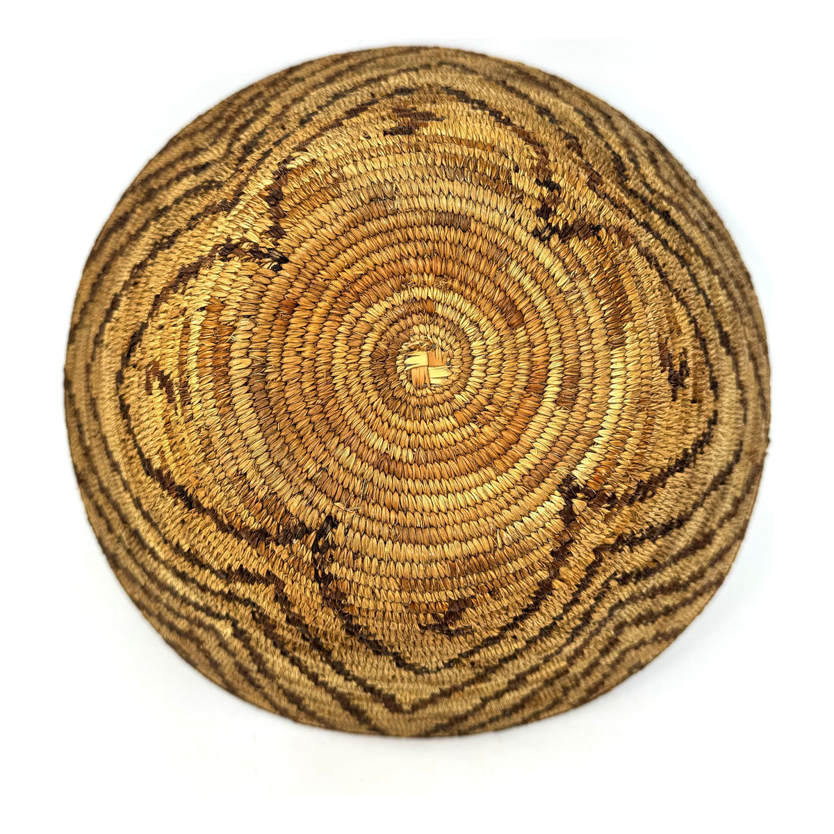 1970s Forehead of the Zebra Pattern Botswana Basket - 13" Diam. X 6" H