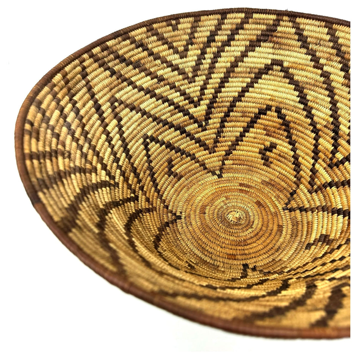 1970s Forehead of the Zebra Pattern Botswana Basket - 13" Diam. X 6" H