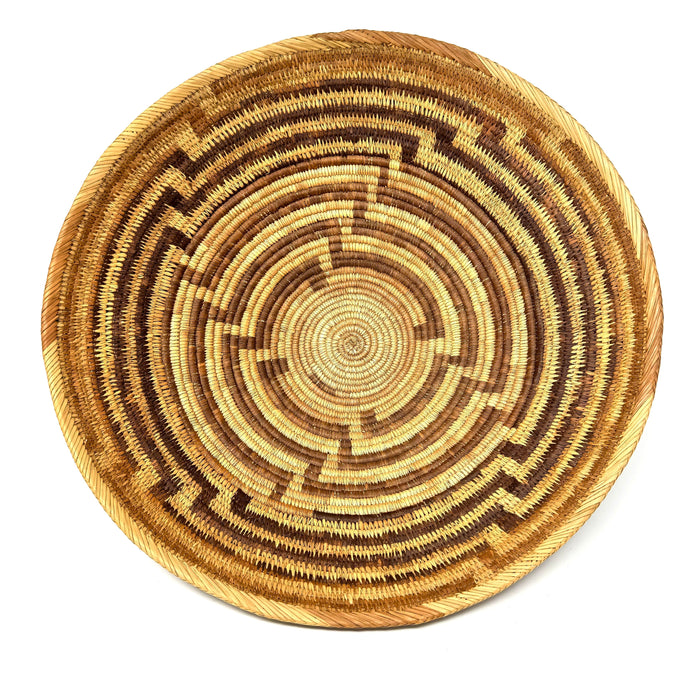 1970s Running Ostrich Pattern Botswana Basket - 17" Diam. X 5.75" H