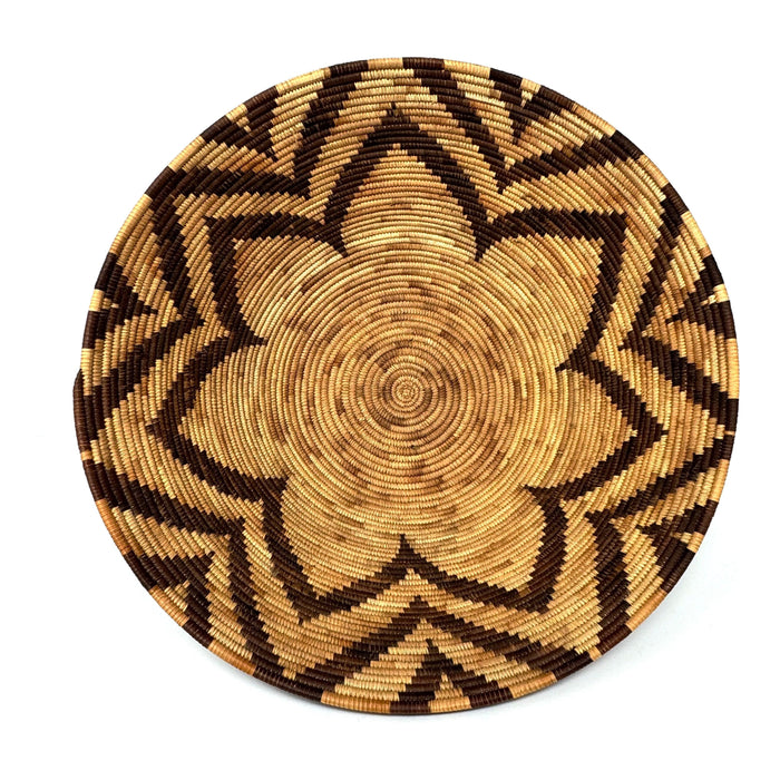 1970s Flower Pattern Botswana Basket - 15.75" Diam. X 6" H