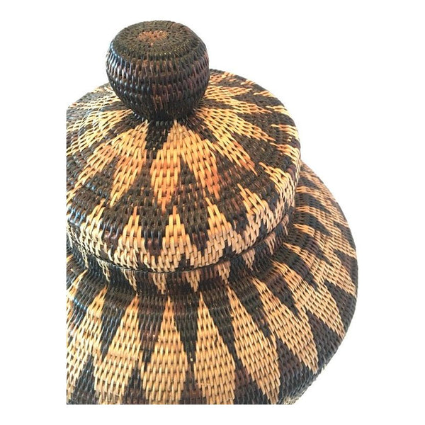 Large Philippine Iraya Basket with Lid - 20.5" H X 12.5" Diam.