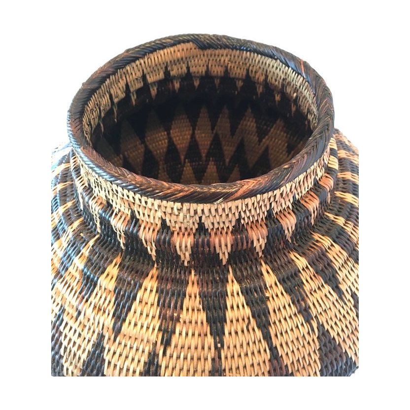 Large Philippine Iraya Basket with Lid - 20.5" H X 12.5" Diam.