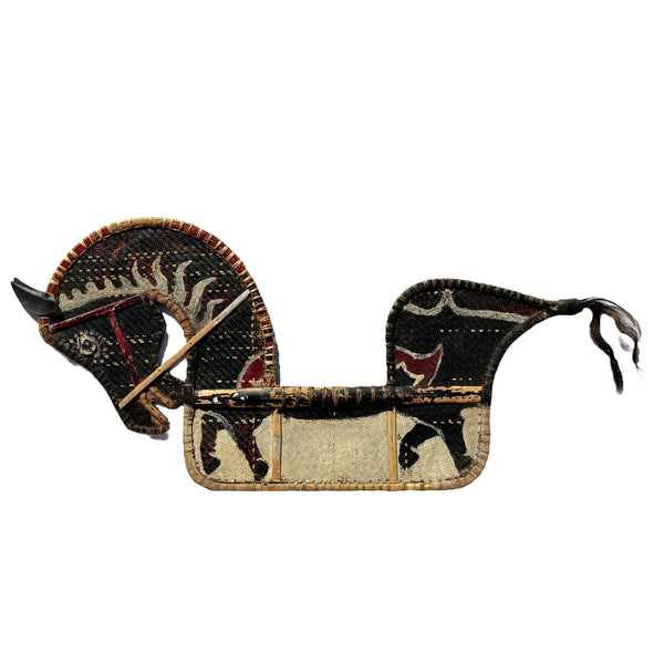 1960s Kuda Lumping Trance Dance basketry puppet horse from Java Indonesia made out of rattan and painted in colors of red, black and white.