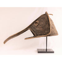 Tumbuan Long-Nose Mask from Sepik River Region, Papua New Guinea/Oceania with Custom Metal Stand - 26" H X 34.5" D