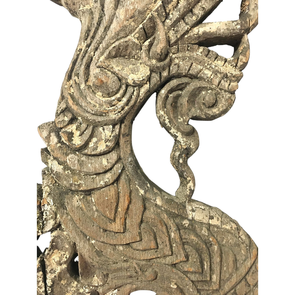 Large 19th Century Thai Wooden Temple Dragon - 47" H X 20" W