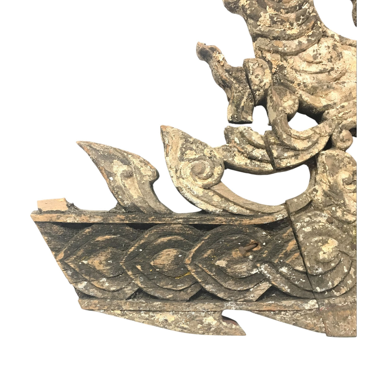 Large 19th Century Thai Wooden Temple Dragon - 42" H X 29" W