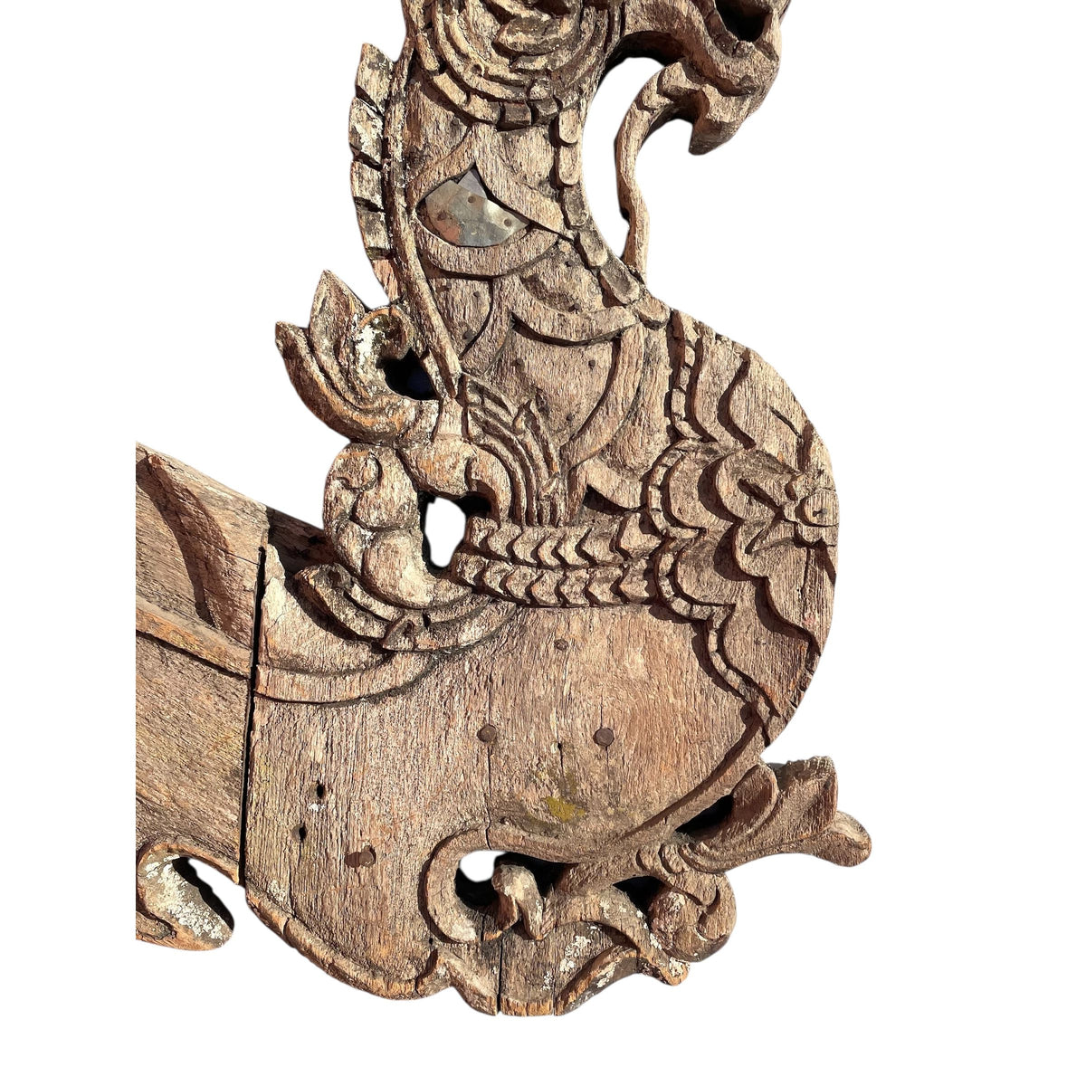 Large 19th Century Thai Wooden Temple Dragon - 48" H X 29" W