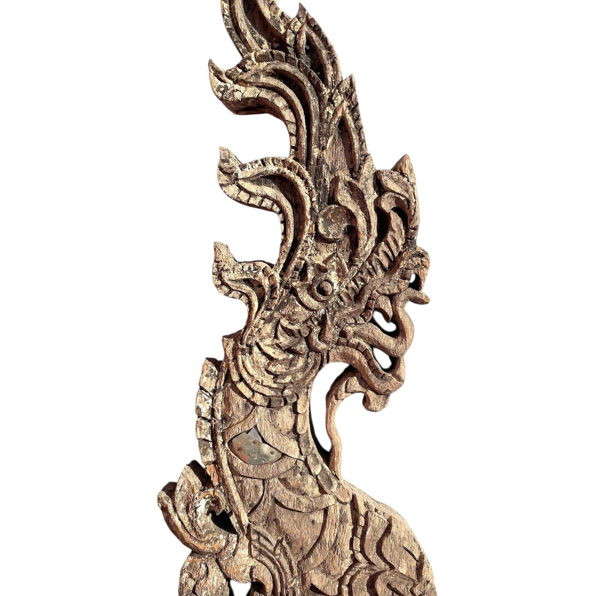 Large 19th Century Thai Wooden Temple Dragon - 48" H X 29" W