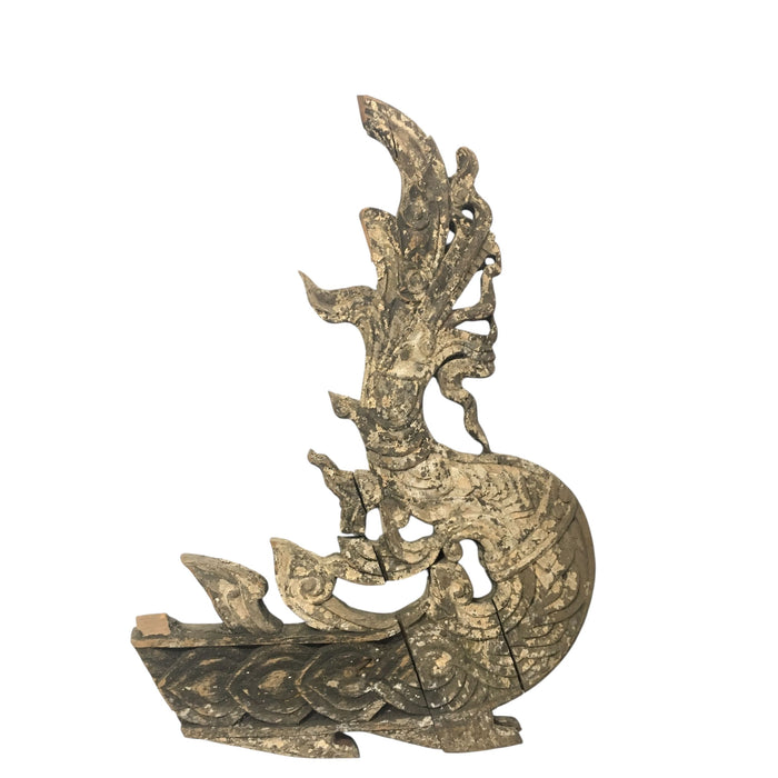 Large 19th Century Thai Wooden Temple Dragon - 41" H X 29" W X 2" D