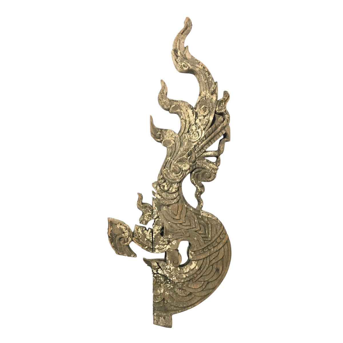 Large 19th Century Thai Wooden Temple Dragon - 47" H X 20" W