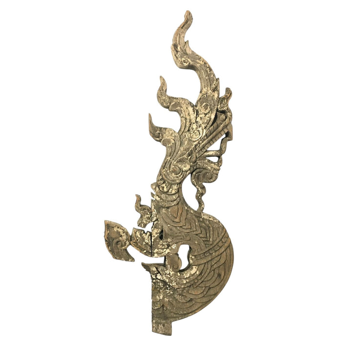 Large 19th Century Thai Wooden Temple Dragon - 47" H X 20" W X 2" D